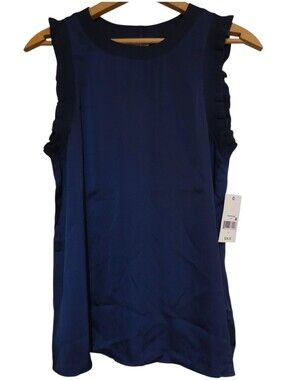 NWT Ophelia Roe Small Lightweight Navy Blue Ruffle Tank Womens Small